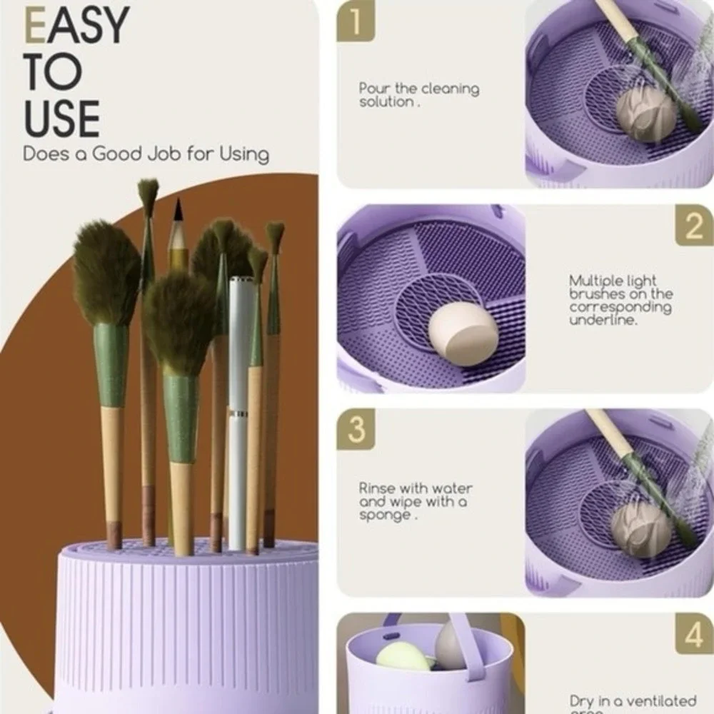 New Makeup Brush Cleaner Bowl Rack 3 in 1, Silicone Cleaning Tool with Drying Ho